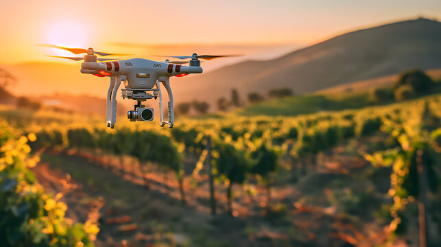 Drone Flight over Vineyard at Sunset