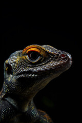Fototapeta premium Close-Up Portrait of a Captivating Iguana Against a Dark Background