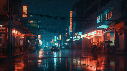 Fototapeta premium wet street with lights and lights at night