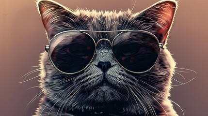 Realistic drawing of a cool cat wearing sunglasses. Solid color background, art print, various colors. - obrazy, fototapety, plakaty