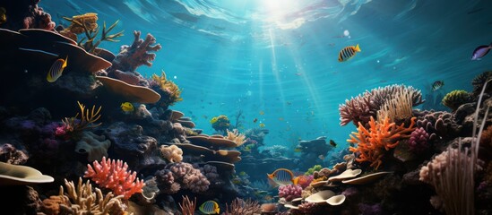 underwater coral reef landscape with colorful fish and marine ecosystem