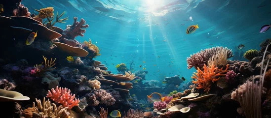 Foto op Canvas underwater coral reef landscape with colorful fish and marine ecosystem © MBRAMO