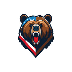 American Grizzly Bear mascot illustration. 
American flag with Bear concept. vector illustration. 