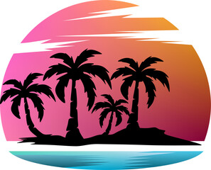 Palm tree illustration. a tropical island with palms. Nature logo icon