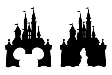 silhouette castle set black vector Illustration. 