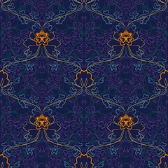 Seamless pattern with a subtle pattern of plants in the form of a bulb, in the Art Deco style. Suitable for interior, wallpaper, fabrics, clothing, stationery.