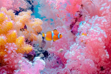 Clown anemonefish in the coral reef - obrazy, fototapety, plakaty