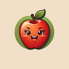 Smiling funny drawn logo like apple on isolated background