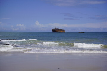 Old shipwreck 37 years old on the Atlantic coast near Fortaleza, originally built at a Spanish...