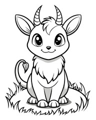 Cute Creature on Grass Coloring Book: Adorable Wildlife Designs in Black and White, Background-Free for Creative Coloring Fun