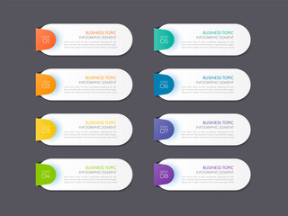 Modern infographics business design with 8 option concepts, parts, steps or processes can be used for workflow layout, diagram, number options, web design. infographic element.