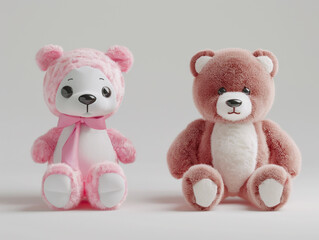 Two different animal stuffed toys in white plain background no shadow. 