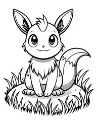 Cute Creature on Grass Coloring Book: Adorable Wildlife Designs in Black and White, Background-Free for Creative Coloring Fun