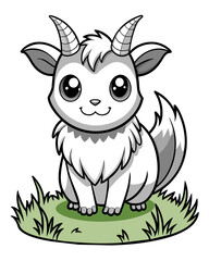 Cute Creature on Grass Coloring Book: Adorable Wildlife Designs in Black and White, Background-Free for Creative Coloring Fun