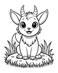 Cute Creature on Grass Coloring Book: Adorable Wildlife Designs in Black and White, Background-Free for Creative Coloring Fun