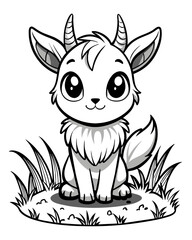 Cute Creature on Grass Coloring Book: Adorable Wildlife Designs in Black and White, Background-Free for Creative Coloring Fun