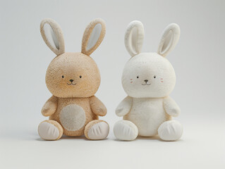Obraz premium Two different animal stuffed toys in white plain background no shadow. 