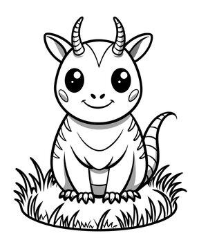 Cute Creature on Grass Coloring Book: Adorable Wildlife Designs in Black and White, Background-Free for Creative Coloring Fun
