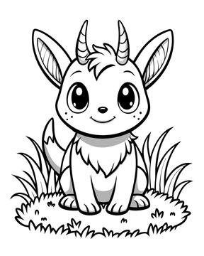 Cute Creature on Grass Coloring Book: Adorable Wildlife Designs in Black and White, Background-Free for Creative Coloring Fun