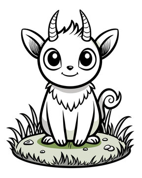 Cute Creature on Grass Coloring Book: Adorable Wildlife Designs in Black and White, Background-Free for Creative Coloring Fun