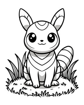 Cute Creature on Grass Coloring Book: Adorable Wildlife Designs in Black and White, Background-Free for Creative Coloring Fun