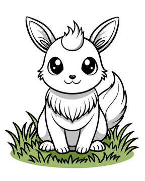 Cute Creature on Grass Coloring Book: Adorable Wildlife Designs in Black and White, Background-Free for Creative Coloring Fun