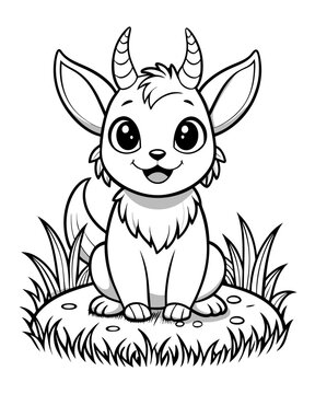 Cute Creature on Grass Coloring Book: Adorable Wildlife Designs in Black and White, Background-Free for Creative Coloring Fun
