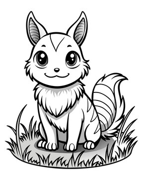 Cute Creature on Grass Coloring Book: Adorable Wildlife Designs in Black and White, Background-Free for Creative Coloring Fun