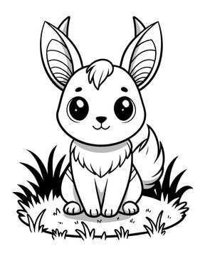 Cute Creature on Grass Coloring Book: Adorable Wildlife Designs in Black and White, Background-Free for Creative Coloring Fun