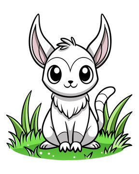 Cute Creature on Grass Coloring Book: Adorable Wildlife Designs in Black and White, Background-Free for Creative Coloring Fun