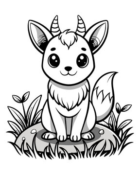 Cute Creature on Grass Coloring Book: Adorable Wildlife Designs in Black and White, Background-Free for Creative Coloring Fun