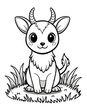Cute Creature on Grass Coloring Book: Adorable Wildlife Designs in Black and White, Background-Free for Creative Coloring Fun