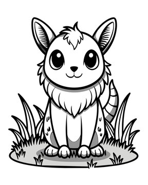 Cute Creature on Grass Coloring Book: Adorable Wildlife Designs in Black and White, Background-Free for Creative Coloring Fun