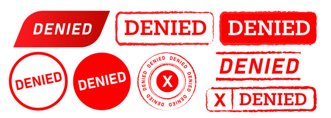 Denied label stamp badge set collection of red sticker deny rejection seal vector graphic