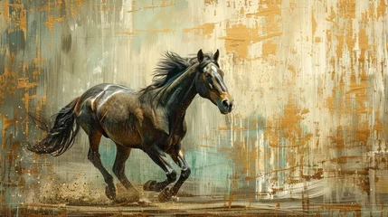 Foto op Plexiglas The abstract art background has golden brushstrokes and textured background. Oil on canvas. Modern art. Horses, green, gray, wallpapers, posters, cards, murals, carpets, wall hangings, prints... © Zaleman