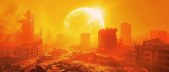 Papier Peint photo Brique Apocalyptic vision of the world scorched by an overpowering sun streets in ruins