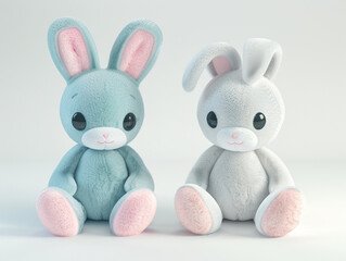 Obraz premium Two different animal stuffed toys in white plain background no shadow. 