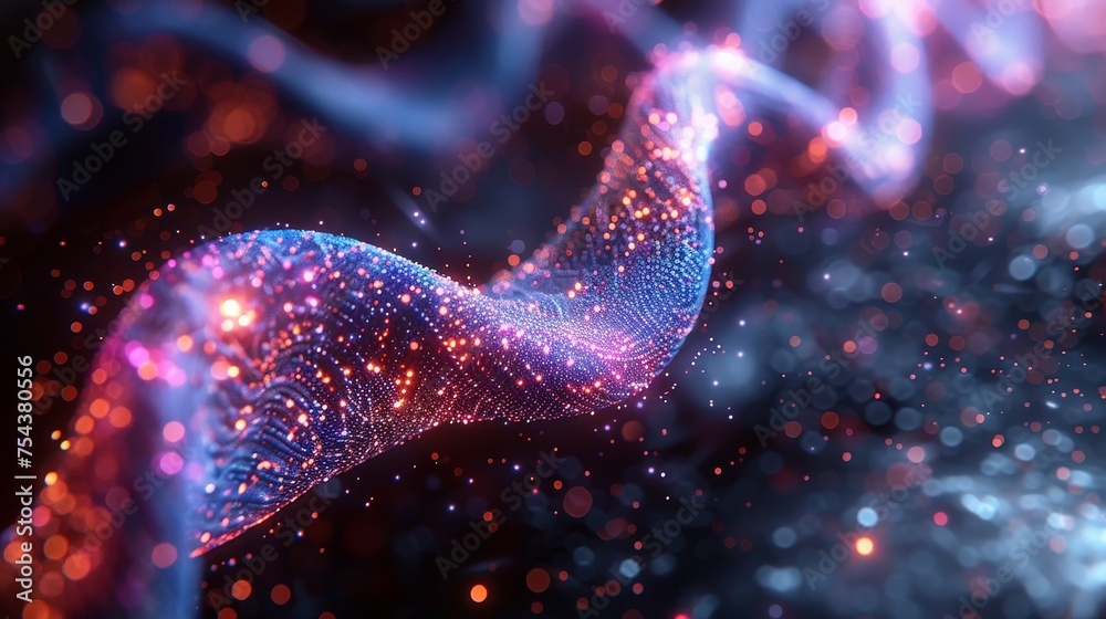 Poster DNA molecule helix 3d abstract model. Gene editing genetic biotechnology engineering concept. Geometric background. Wireframe light graphic connection structure  image