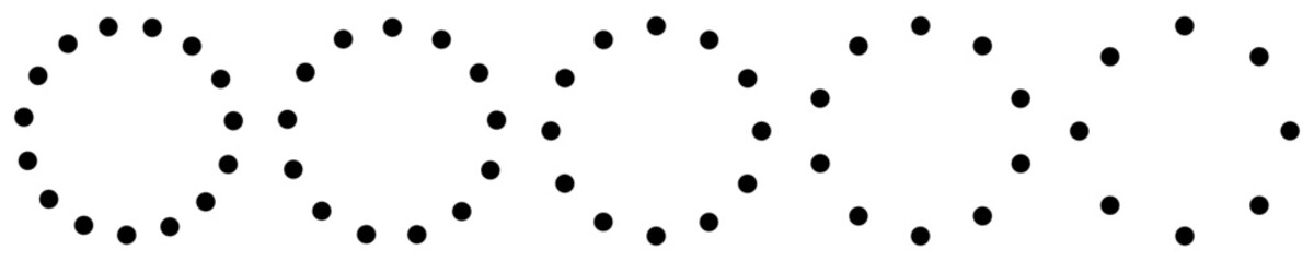 5 CERCLES AVEC POINTS RONDS. Cercles en pointillés avec points noirs parfaitement ronds - obrazy, fototapety, plakaty