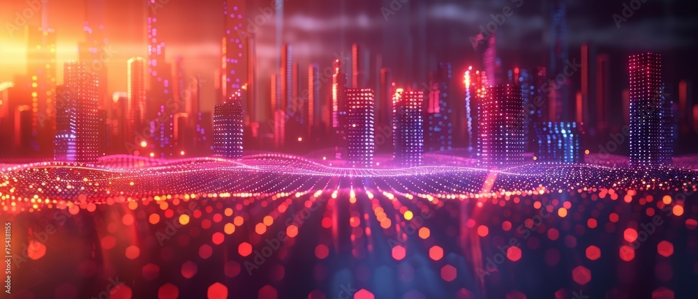 Poster concept of smart city, abstract dots, gradient lines, wave line design, big data connection technolo