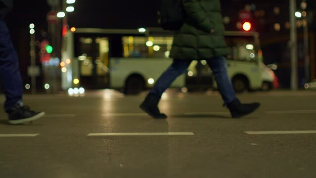 Street city people traffic slow motion crowd cars urban evening night