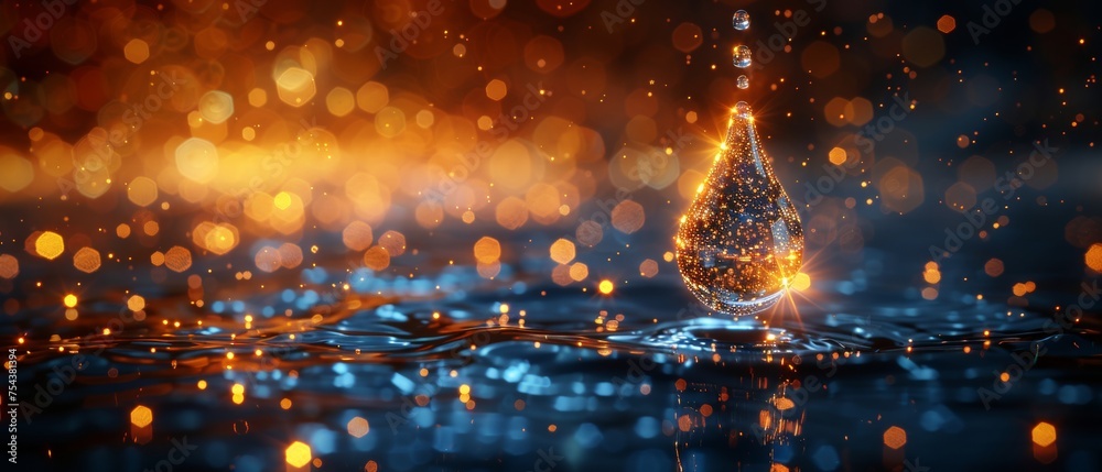 Aufkleber Water droplet falling from the sky. Low poly style design. Abstract geometric background. Wireframe lighting connections. Modern 3D concept. Isolated  illustration.