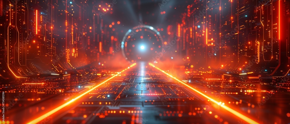 Poster product display podium high-tech modern technology igniting a cyberpunk spectacle of futuristic marv