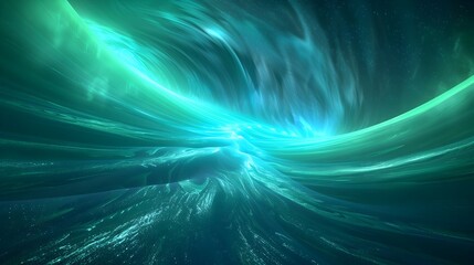 Swirling Green and Blue Aurora Light Vortex in Space, This image would be perfect for use as a background or wallpaper, and its vibrant colors and