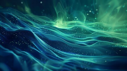 Glowing Green and Blue Abstract Waves, This image can be used to add a unique and artistic touch to any design project, such as a website, social