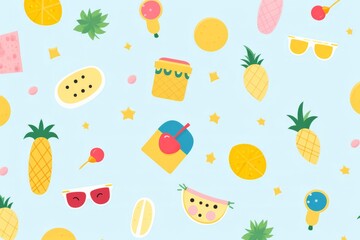 Cute summer icons in a seamless pattern