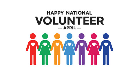 National Volunteer Month. Peoples, heart and colorful. Perfect for cards, banners, posters, social media and more. White background. 