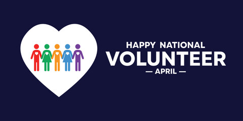 National Volunteer Month. Peoples and heart. Perfect for cards, banners, posters, social media and more. Dark blue background.  - obrazy, fototapety, plakaty