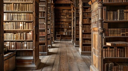 Obraz premium Historic Library of Ancient Books and Scrolls, This image can be used to evoke a sense of history, knowledge, and intellectual pursuit for academic