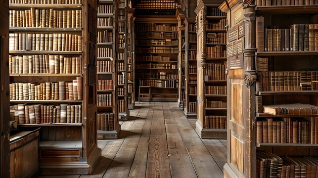 Historic Library of Ancient Books and Scrolls, This image can be used to evoke a sense of history, knowledge, and intellectual pursuit for academic